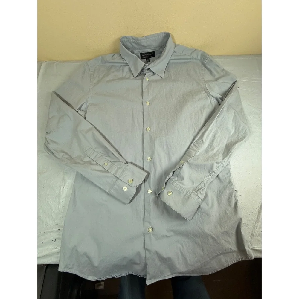 Banana Republic Mens Tailored Slim Fit Stretch Shirt Light Blue 16-16.5 34-35‎ L